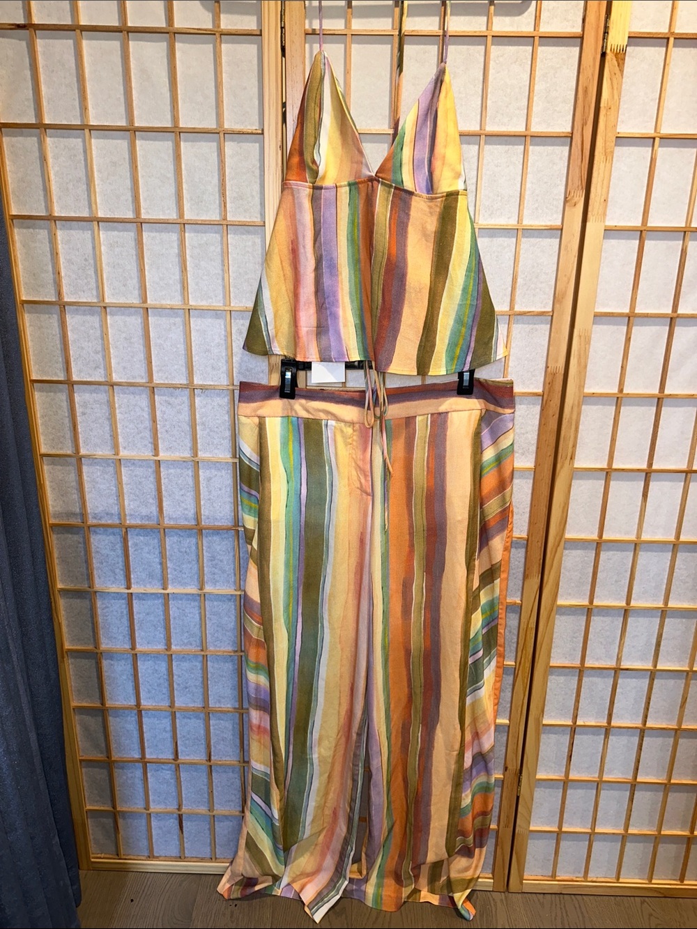 Zara 2 Piece Set Colorful Slacks with V-Neck Crop Top